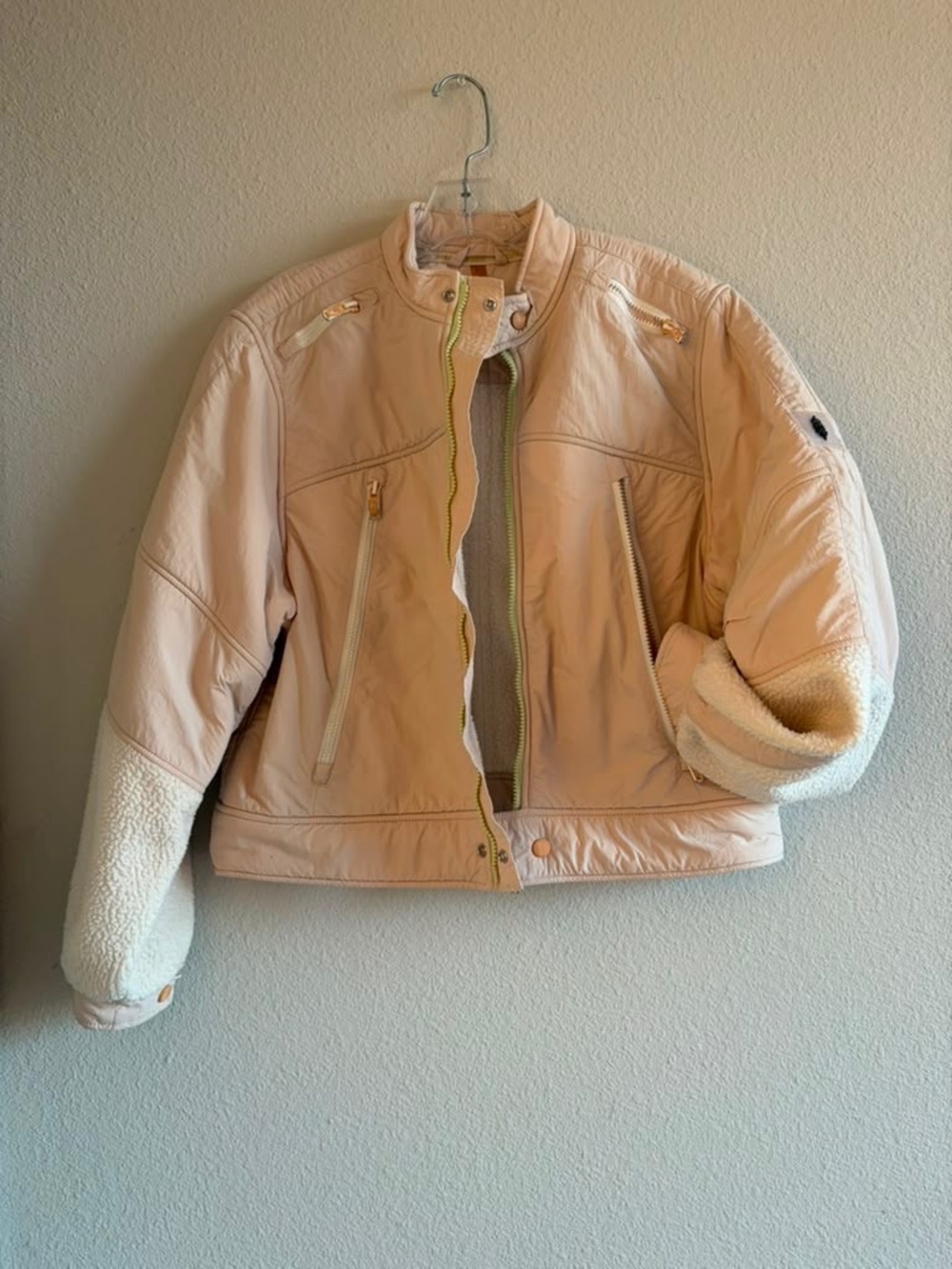 Moncler Cream Sherpa-Trim Bomber Jacket